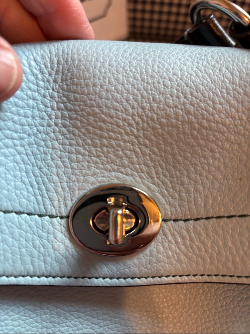 Coach Pebbled Leather Shoulder Bag in robin’s egg Blue with Dark Brown Trim - Picture 11 of 13